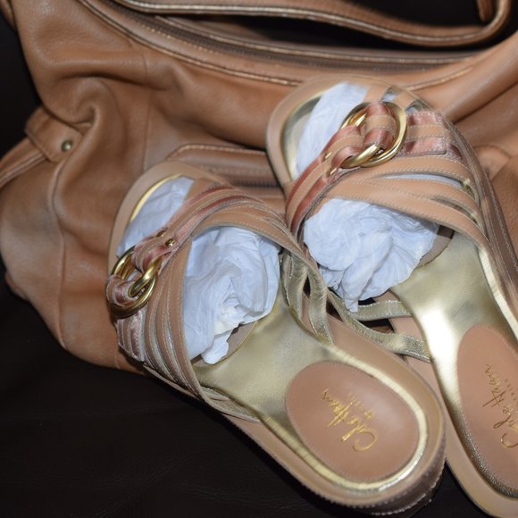 Cole Haan Multi Tan Leather Bag and Sandals Size 9 Nice! - Picture 3 of 14